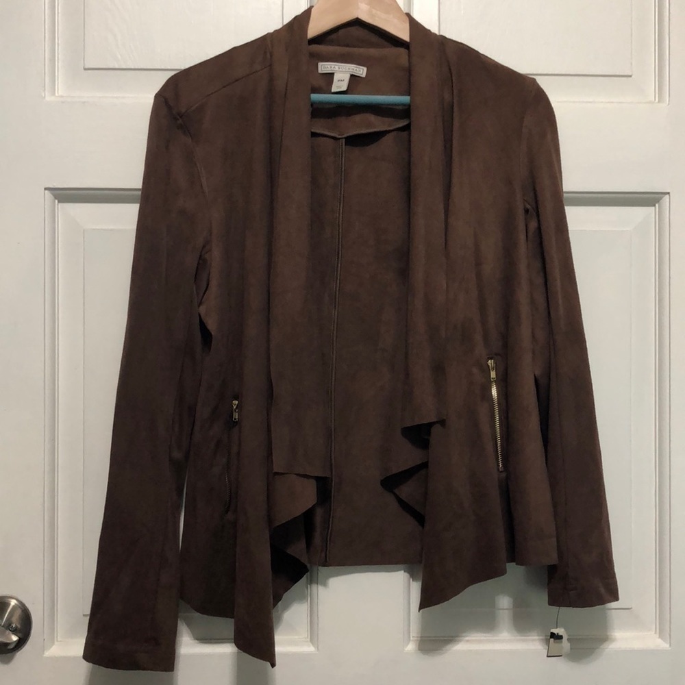 𝅺dana Bushman Women’s Brown Faux Suede Jacket Petite Medium